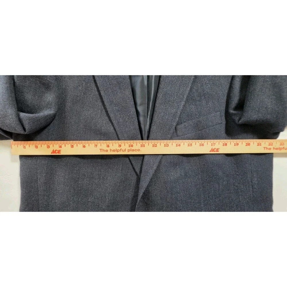 Etienne Aigner Mens Wool Lambswool Blazer 44L Charcoal Gray Herringbone Sport